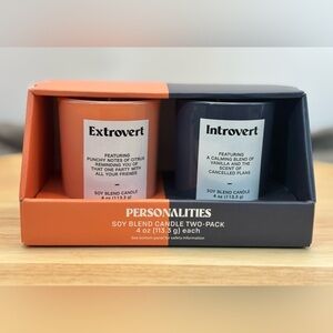Room Essentials Personalities Candle 2pk Set, Introvert & Extrovert, NIB